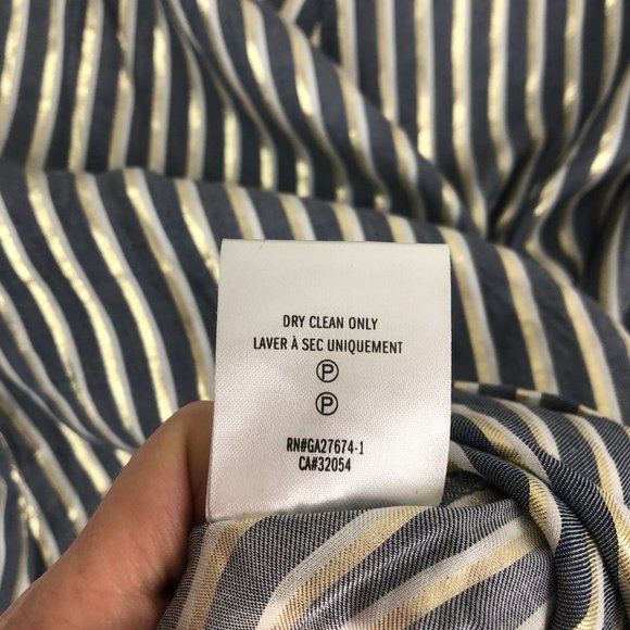 Eva Franco Women's Size 6 Blue White Gold Lurex Striped Tie Front Blouse - Picture 9 of 11
